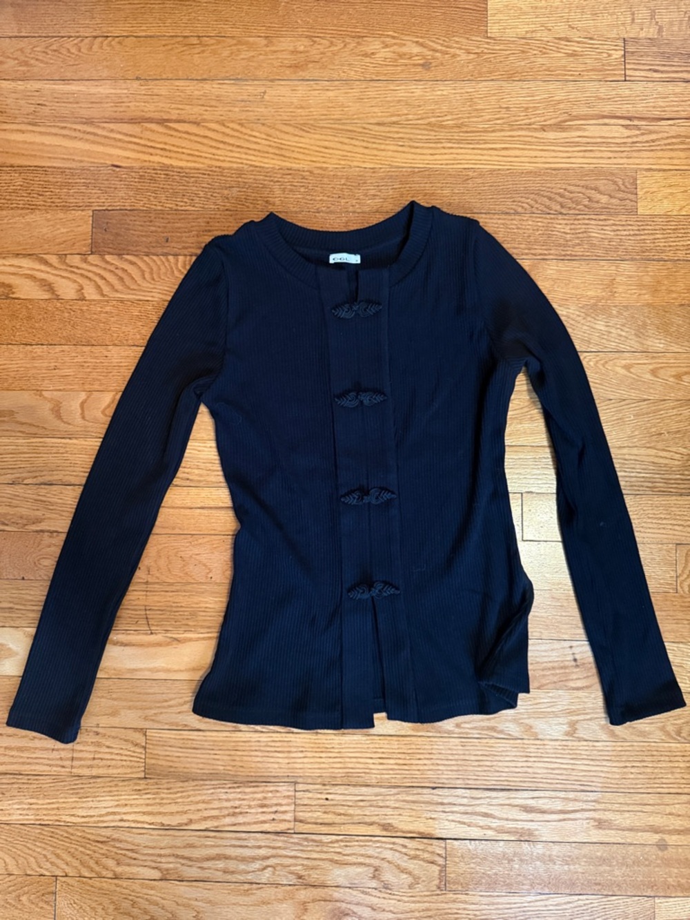 OGL Black Ribbed Button-Detail Knit Top